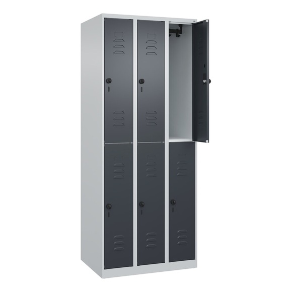 C+P Doppelstock-Spind Classic PLUS, 3 Abteile, HxBxT 1.850 x 750 x 500 mm, lichtgrau, anthrazitgrau, für Vorhängeschloss, 6 Fächer