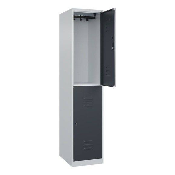 C+P Doppelstock-Spind Classic PLUS, 1 Abteil, HxBxT 1.850 x 400 x 500 mm, lichtgrau, anthrazitgrau, Zylinderschloss, 2 Fächer
