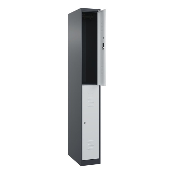 C+P Doppelstock-Spind Classic PLUS, 1 Abteil, HxBxT 1.850 x 250 x 500 mm, anthrazitgrau, lichtgrau, Zylinderschloss, 2 Fächer