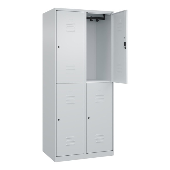 C+P Doppelstock-Spind Classic PLUS, 2 Abteile, lichtgrau, HxB 1850 x 800 mm, mit Bodengleitern, Zylinderschloss