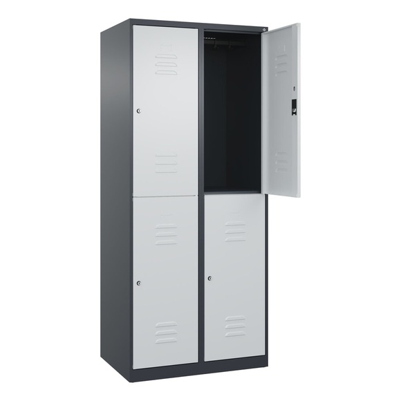 C+P Doppelstock-Spind Classic PLUS, 2 Abteile, HxBxT 1.850 x 800 x 500 mm, anthrazitgrau, lichtgrau, Zylinderschloss, 4 Fächer
