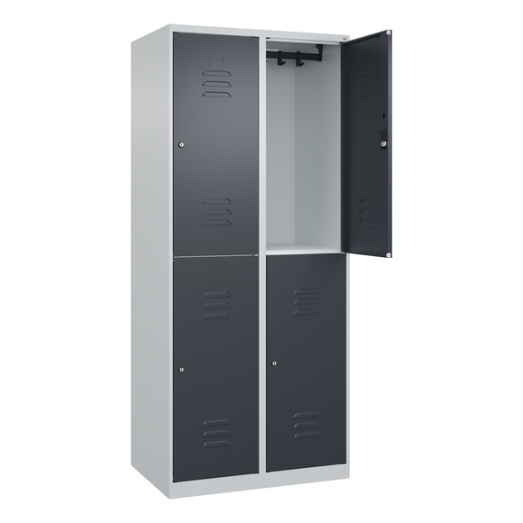 C+P Doppelstock-Spind Classic PLUS, 2 Abteile, lichtgrau / grau, HxB 1850 x 800 mm, mit Bodengleitern, Zylinderschloss