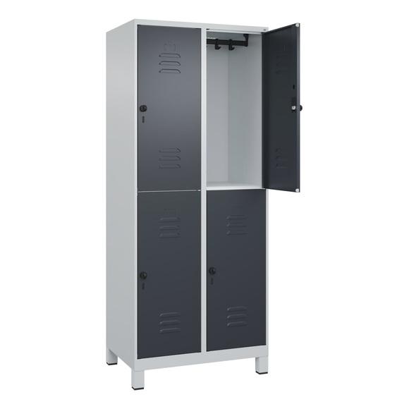 C+P Doppelstock-Spind Classic PLUS, 2 Abteile, lichtgrau / grau, HxB 1950 x 800 mm, mit Füßen, Drehriegel
