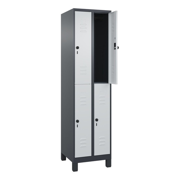 C+P Doppelstock-Spind Classic PLUS, Füsse, 2 Abteile, HxBxT 1.950 x 500 x 500 mm, anthrazitgrau, lichtgrau, 4 Fächer, für Vorhängeschloss