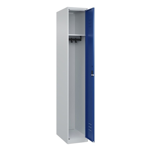 C+P Spind Classic PLUS, 1 Abteil, HxBxT 1.850 x 300 x 500 mm, lichtgrau, enzianblau, Zylinderschloss, ohne Mitteltrennwand