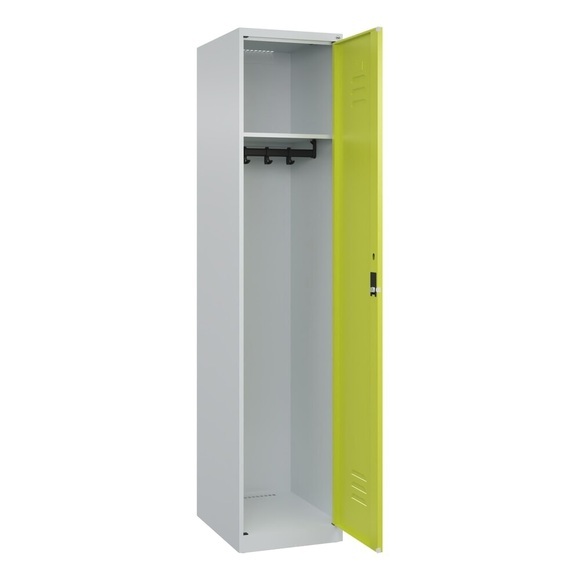 C+P Spind Classic PLUS, 1 Abteil, HxBxT 1.850 x 400 x 500 mm, lichtgrau, clowngrün, Zylinderschloss, ohne Mitteltrennwand