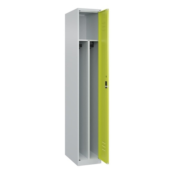 C+P Spind Classic PLUS, 1 Abteil, HxBxT 1.850 x 300 x 500 mm, lichtgrau, clowngrün, Zylinderschloss, mit Mitteltrennwand