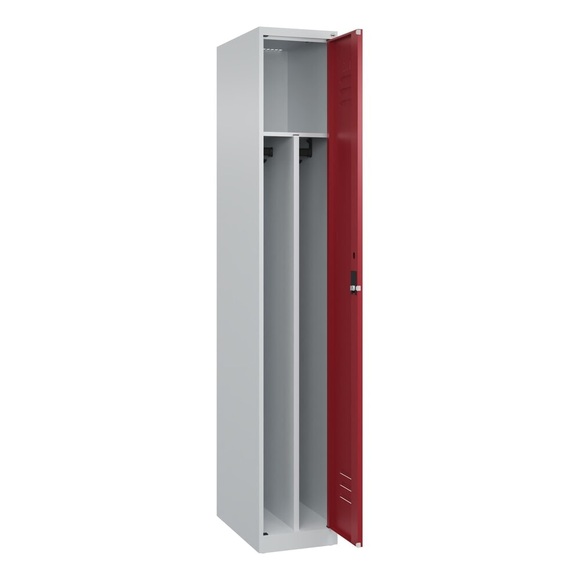 C+P Spind Classic PLUS, 1 Abteil, HxBxT 1.850 x 300 x 500 mm, lichtgrau, rubinrot, Zylinderschloss, mit Mitteltrennwand