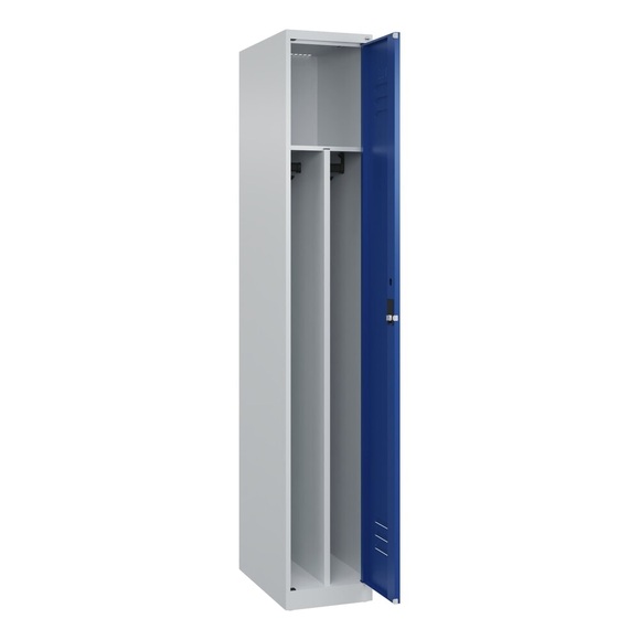 C+P Spind Classic PLUS, 1 Abteil, HxBxT 1.850 x 300 x 500 mm, lichtgrau, enzianblau, Zylinderschloss, mit Mitteltrennwand