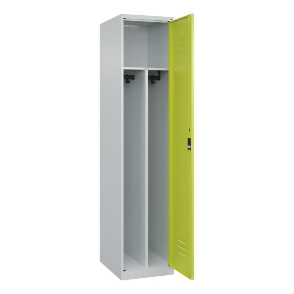 C+P Spind Classic PLUS, 1 Abteil, HxBxT 1.850 x 400 x 500 mm, lichtgrau, clowngrün, Zylinderschloss, mit Mitteltrennwand