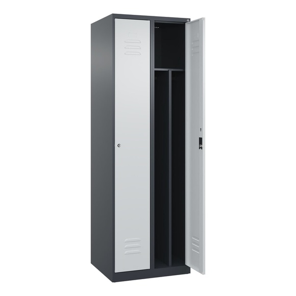 C+P Spind Classic PLUS, 2 Abteile, HxBxT 1.850 x 600 x 500 mm, anthrazitgrau, lichtgrau, Zylinderschloss, mit Mitteltrennwand