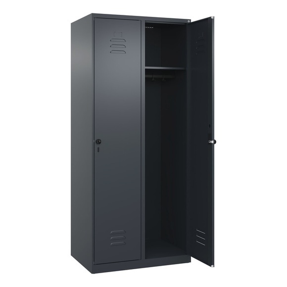C+P Spind Classic PLUS, 2 Abteile, grau, B 800 mm, mit Bodengleitern, Drehriegel