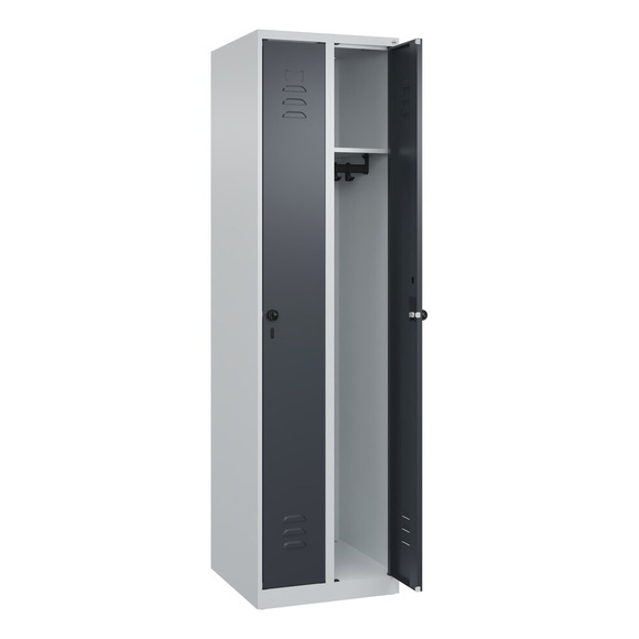 C+P Spind Classic PLUS, 2 Abteile, HxBxT 1.850 x 500 x 500 mm, lichtgrau, anthrazitgrau, für Vorhängeschloss, ohne Mitteltrennwand