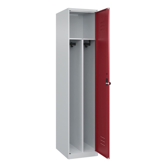 C+P Spind Classic PLUS, 1 Abteil, HxBxT 1.850 x 400 x 500 mm, lichtgrau, rubinrot, für Vorhängeschloss, mit Mitteltrennwand