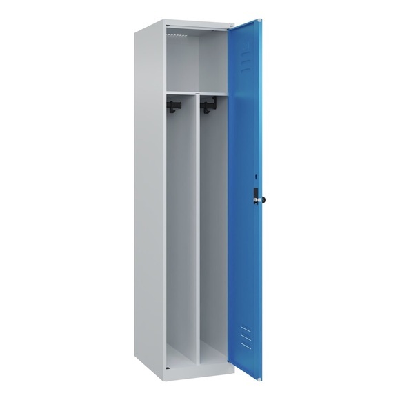 C+P Spind Classic PLUS, 1 Abteil, HxBxT 1.850 x 400 x 500 mm, lichtgrau, lichtblau, für Vorhängeschloss, mit Mitteltrennwand