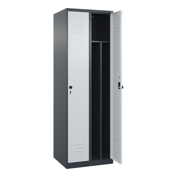 C+P Spind Classic PLUS, 2 Abteile, HxBxT 1.850 x 600 x 500 mm, anthrazitgrau, lichtgrau, für Vorhängeschloss, mit Mitteltrennwand