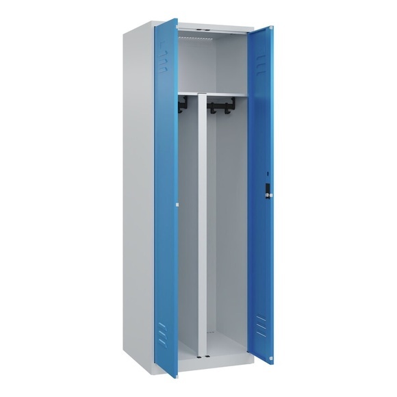 C+P PSA Doppel-Spind Classic PLUS, 2 Abteile, HxBxT 1.850 x 600 x 500 mm, lichtgrau, lichtblau, Zylinderschloss