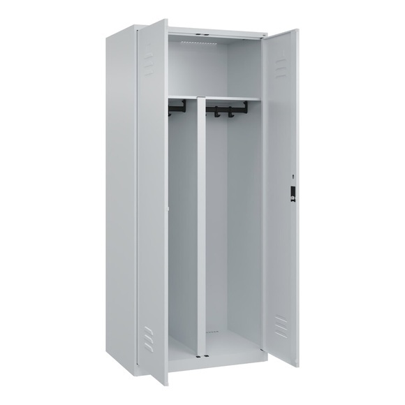 C+P PSA Doppel-Spind Classic PLUS, 2 Abteile, HxBxT 1.850 x 800 x 500 mm, lichtgrau, lichtgrau, Zylinderschloss