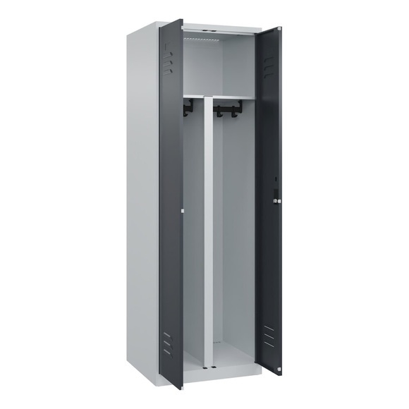 C+P PSA Doppel-Spind Classic PLUS, 2 Abteile, HxBxT 1.850 x 600 x 500 mm, lichtgrau, anthrazitgrau, Zylinderschloss