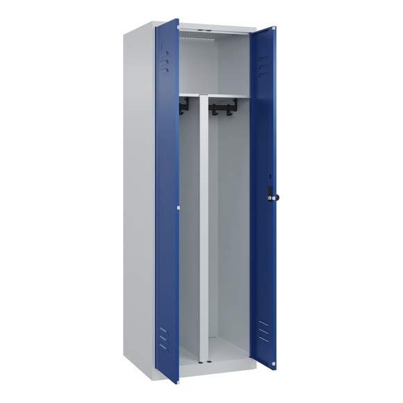 C+P PSA Doppel-Spind Classic PLUS, 2 Abteile, HxBxT 1.850 x 600 x 500 mm, lichtgrau, enzianblau, für Vorhängeschloss