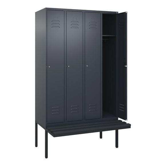 C+P Spind Classic PLUS Sitzbank, 4 Abteile, grau, B 1200 mm, Zylinderschloss, auskragend, Kunststoff