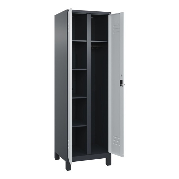 C+P Mehrzweck-Putzmittelschrank Classic PLUS, Füsse, 2 Abteile, HxBxT 1.950 x 600 x 500 mm, anthrazitgrau, lichtgrau, für Vorhängeschloss