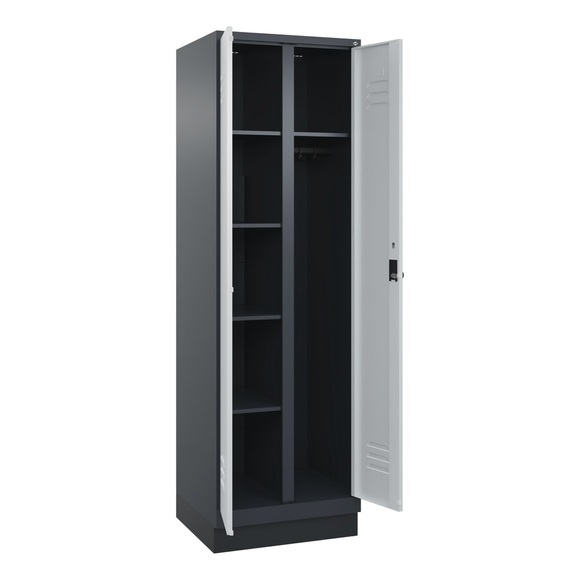 C+P Mehrzweck-Putzmittelschrank Classic PLUS, Sockel, 2 Abteile, HxBxT 1.950 x 600 x 500 mm, anthrazitgrau, lichtgrau, für Vorhängeschloss