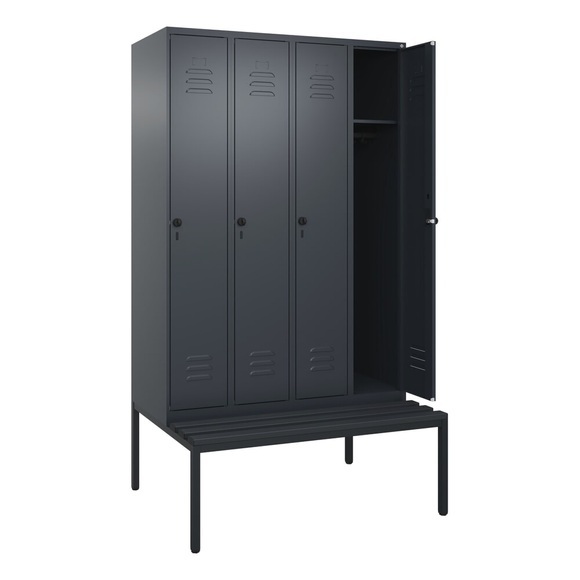 C+P Spind Classic PLUS Sitzbank, 4 Abteile, grau, B 1200 mm, Sicherheits-Drehriegel, untergebaut, Kunststoff