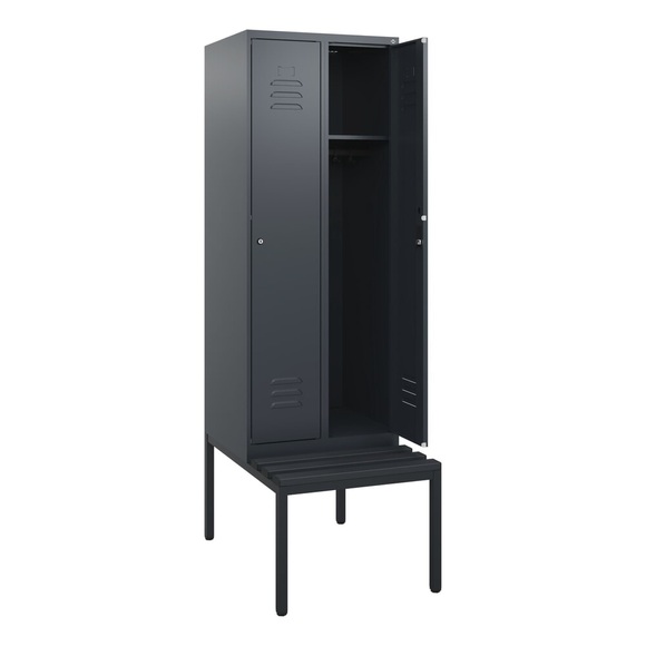C+P Spind Classic PLUS, 2 Abteile, HxBxT 1.950 x 600 x 815 mm, Zylinderschloss, untergebaute Bank aus Kunststoff, anthrazitgrau, anthrazitgrau