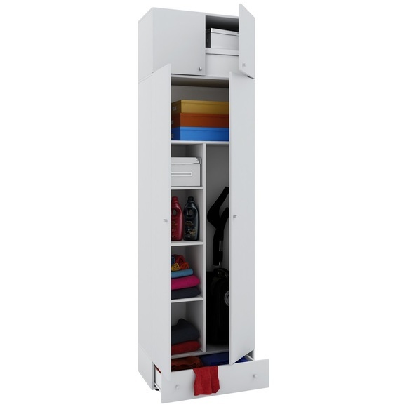 MID.YOU Mehrzweckschrank in weiss , Vandol Ii , Kunststoff , 4 Fächer , 1 Schubladen , 70x238x39 cm , melaminharzbeschichtet,melaminharzbeschichtet,Nachbildung,Nachbildung , erweiterbar, stehend, stabil , 000657024007