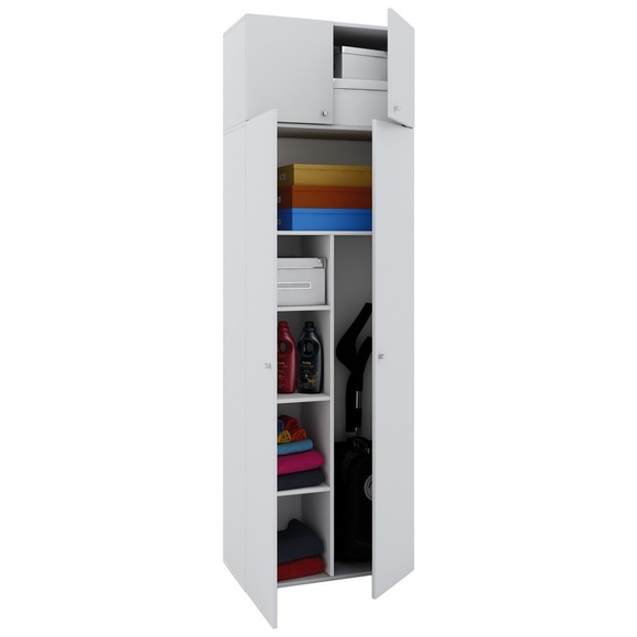 MID.YOU Mehrzweckschrank in weiss , Vandol Ii , Kunststoff , 3 Fächer , 70x218x39 cm , melaminharzbeschichtet,melaminharzbeschichtet,Nachbildung,Nachbildung , erweiterbar, stehend, stabil , 000657024001