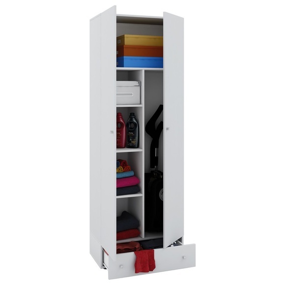 MID.YOU Mehrzweckschrank in weiss , Vandol Ii , Holzwerkstoff , 4 Fächer , 1 Schubladen , 70x198x39 cm , melaminharzbeschichtet,melaminharzbeschichtet,melaminharzbeschichtet,Nachbildung,Nachbildung,Nachbildung , erweiterbar, stehend, stabil , 000657