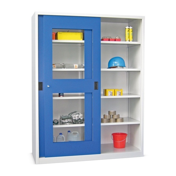 PAVOY Schiebetürenschrank mit Sichtfenstern, 8 Fachböden + Trennwand, HxBxT 1.950 x 1.500 x 400 mm