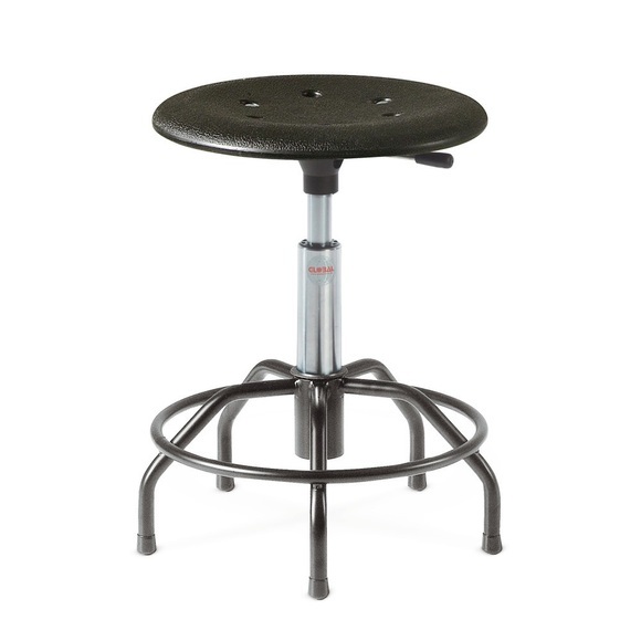 Hocker, Kunststoffformsitz Ø 430 mm, Sitzhöhe 620-800 mm, Stahlbasis, Fussring, Spider-Form