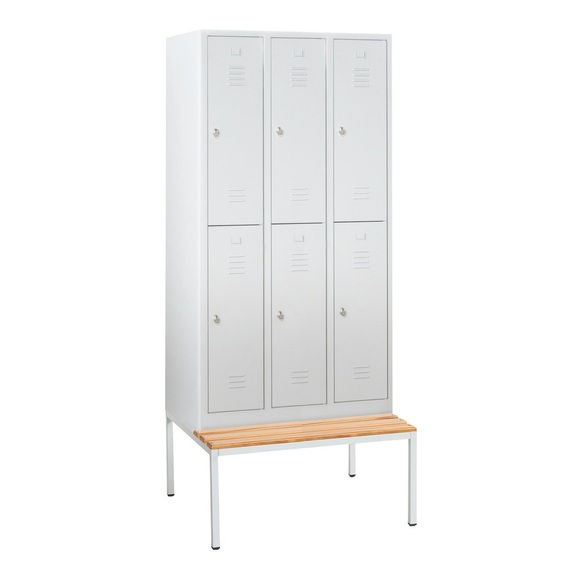 BASIC Garderobenschrank mit Sitzbank, 2-stöckig, 6 Abteile, Drehriegelverschluss
