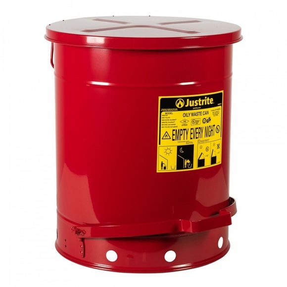 Justrite Werkbank-Sammelbehälter, Fusspedal, rot, 52 Liter