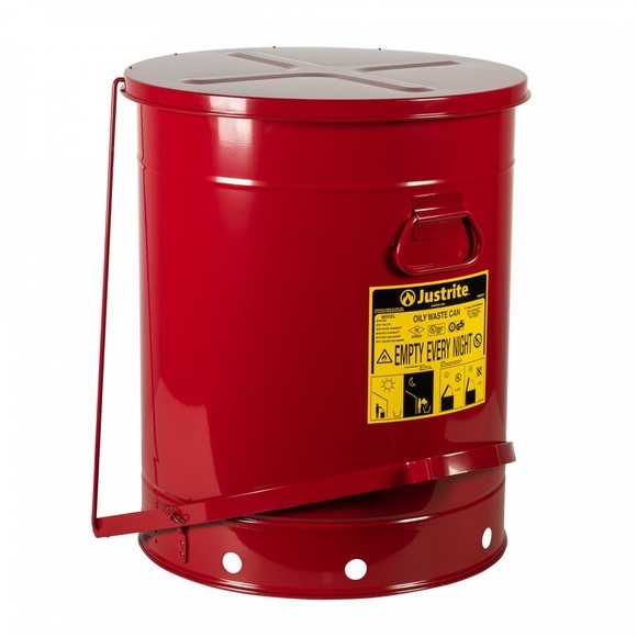 Justrite Werkbank-Sammelbehälter, Fusspedal, rot, 80 Liter