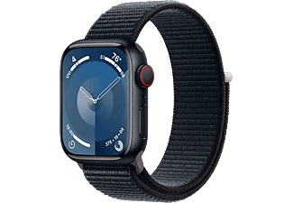 APPLE Watch Series 9 (GPS + Cellular, Alu) 41 mm - Smartwatch (Stufenlos verstellbar, Textil (Carbon Neutral), Mitternacht/Mitternacht)