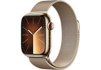 APPLE Watch Series 9 (GPS + Cellular, Edelstahl) 41 mm - Smartwatch (Stufenlos verstellbar, Edelstahl, Gold/Gold)