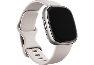FITBIT Sense 2 - Fitness-Smartwatch (Größe S: Passend für Handgelenke mit einem Umfang von 129 bis 175 mm, Größe L: Passend für Handgelenke mit einem Umfang von 158 bis 209 mm, -, Mondweiss/Platin)