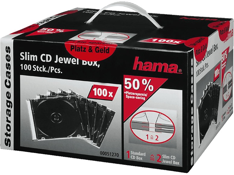 Hama 51270 CD Slim BOX Clear/black 100Pcs - Leerhülle Slim (Transparent/Schwarz)