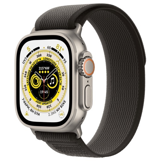 APPLE Watch Ultra (GPS + Cellular) 49 mm - Smartwatch (M/L 145 - 220 mm, Doppellagigen Nylon-Maschengewebe, Titanium/Black/Gray)