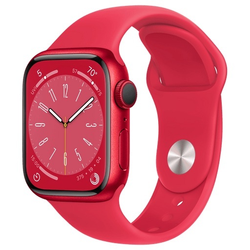 APPLE Watch Series 8 (GPS) 41 mm - Smartwatch (Regular 130 - 200 mm, Fluorelastomer, (PRODUCT)RED Aluminium/(PRODUCT)RED)