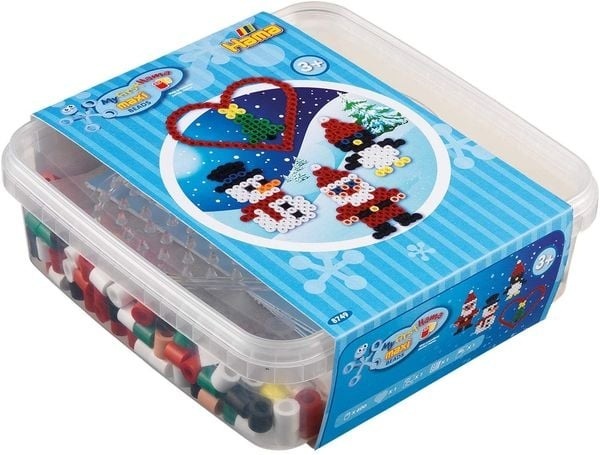 Hama - 8749 Bügelperlen Maxi, Dose mit ca. 600 Perlen, Stiftplatte und Zubehör, Weihnachten