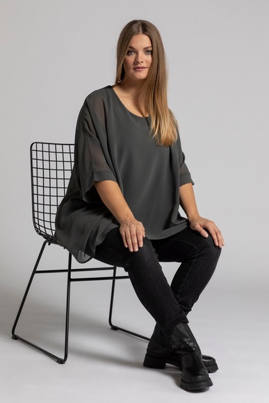 Grosse Grössen Blusenshirt, Damen, grau, Größe: 42/44, Viskose, Ulla Popken