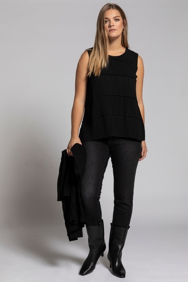 Grosse Grössen Plissee-Top, Damen, schwarz, Größe: 50, Polyester/Polyester, Ulla Popken