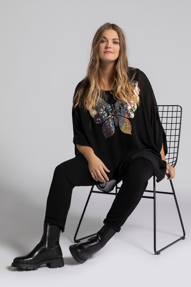 Grosse Grössen Tunika, Damen, schwarz, Größe: 46/48, Viskose, Ulla Popken
