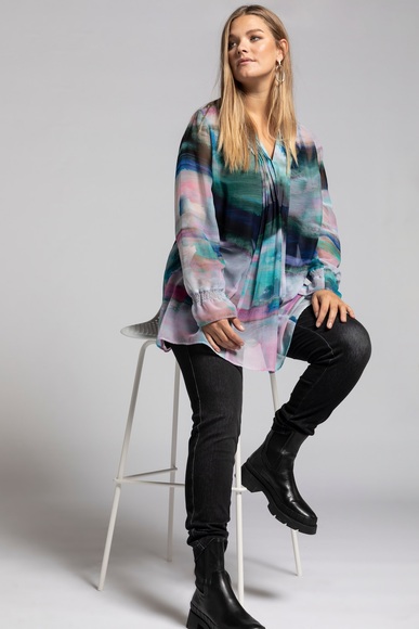 Grosse Grössen Tunika, Damen, blau, Größe: 50/52, Polyester, Ulla Popken