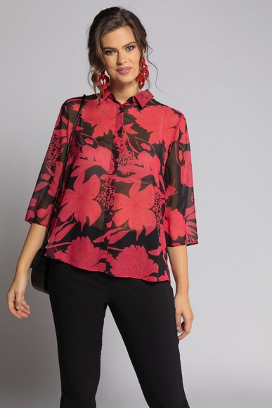 Grosse Grössen Bluse mit Plissee im Rücken und floralem Print, Damen, rosa, Größe: 54/56, Polyester, Ulla Popken