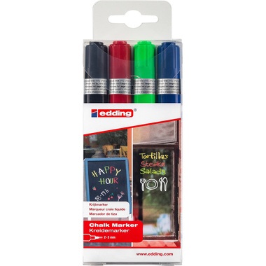 Edding e-4095 4-4095-4999 Kreidemarker Schwarz, Rot, Grün, Blau 2 mm, 3 mm